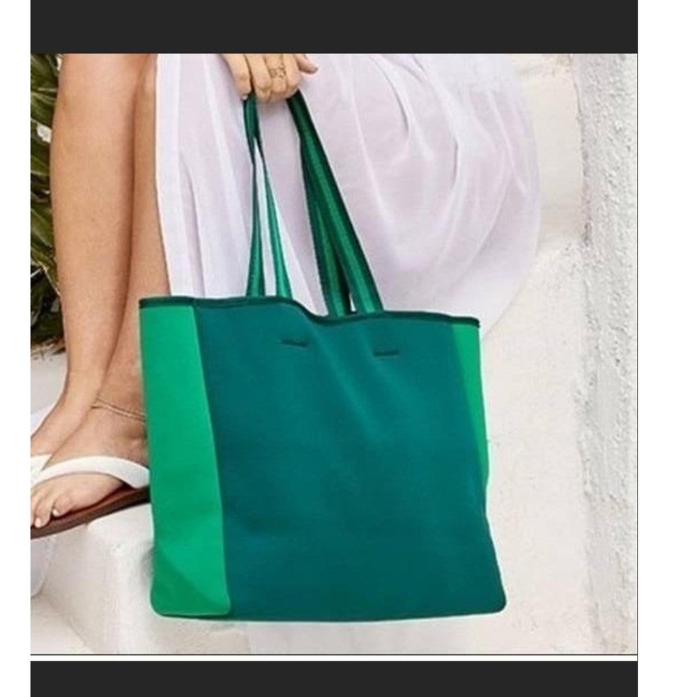 Summersalt Neoprene Beach Tote Bag Green Teal Colorblock Travel Pool Bag
